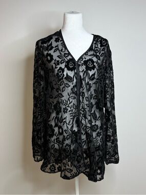 Sheer Black Floral Embroidered Long Sleeve Top